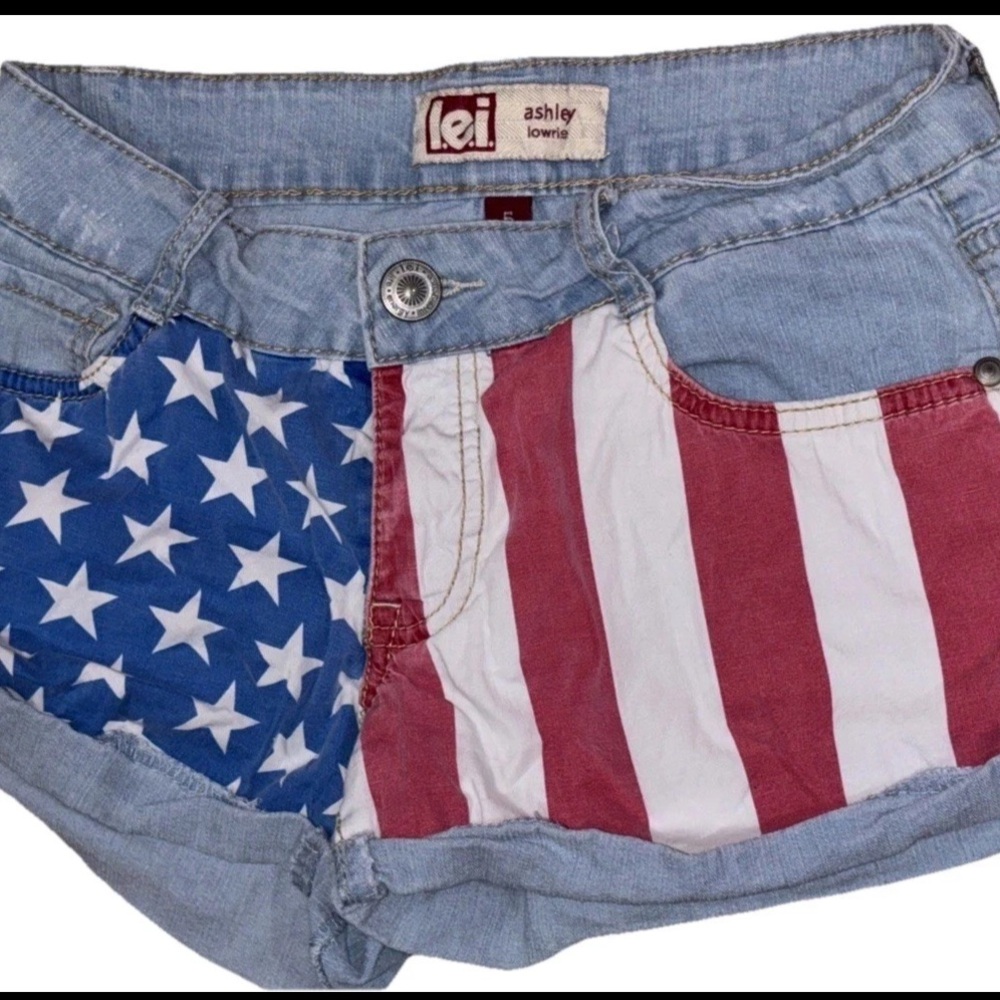 L.e.i. Ashley Low Rise Y2K American Flag Micro Mini Denim Shorts Women's SZ.5